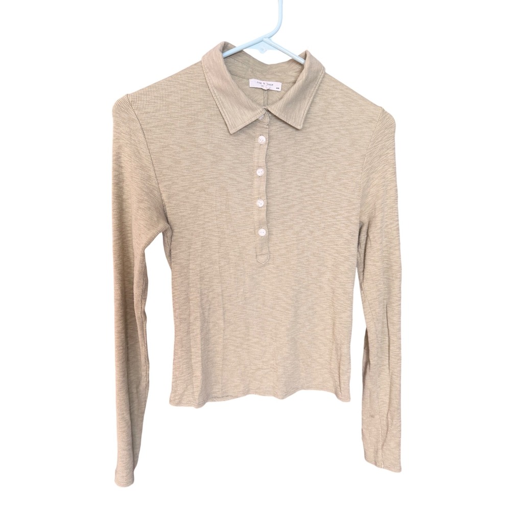 Rag & Bone Long Sleeve Polo Henley Ribbed Top Size M